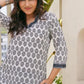 Stylish White Multicolor hand block print cotton kurti for Girls and Women