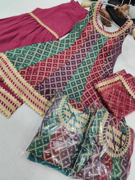 Manyata women Multicolour Anarkali sharara georgette Printed Kurta set
