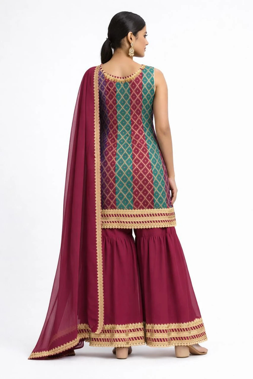 Manyata women Multicolour Anarkali sharara georgette Printed Kurta set