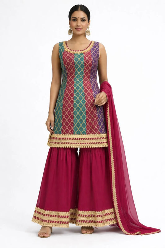 Manyata women Multicolour Anarkali sharara georgette Printed Kurta set