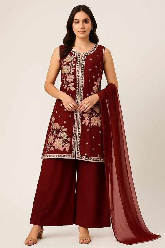 Manyata women Silk Embroidery Suit Plazzo Dupatta Set Embroidered Kurta