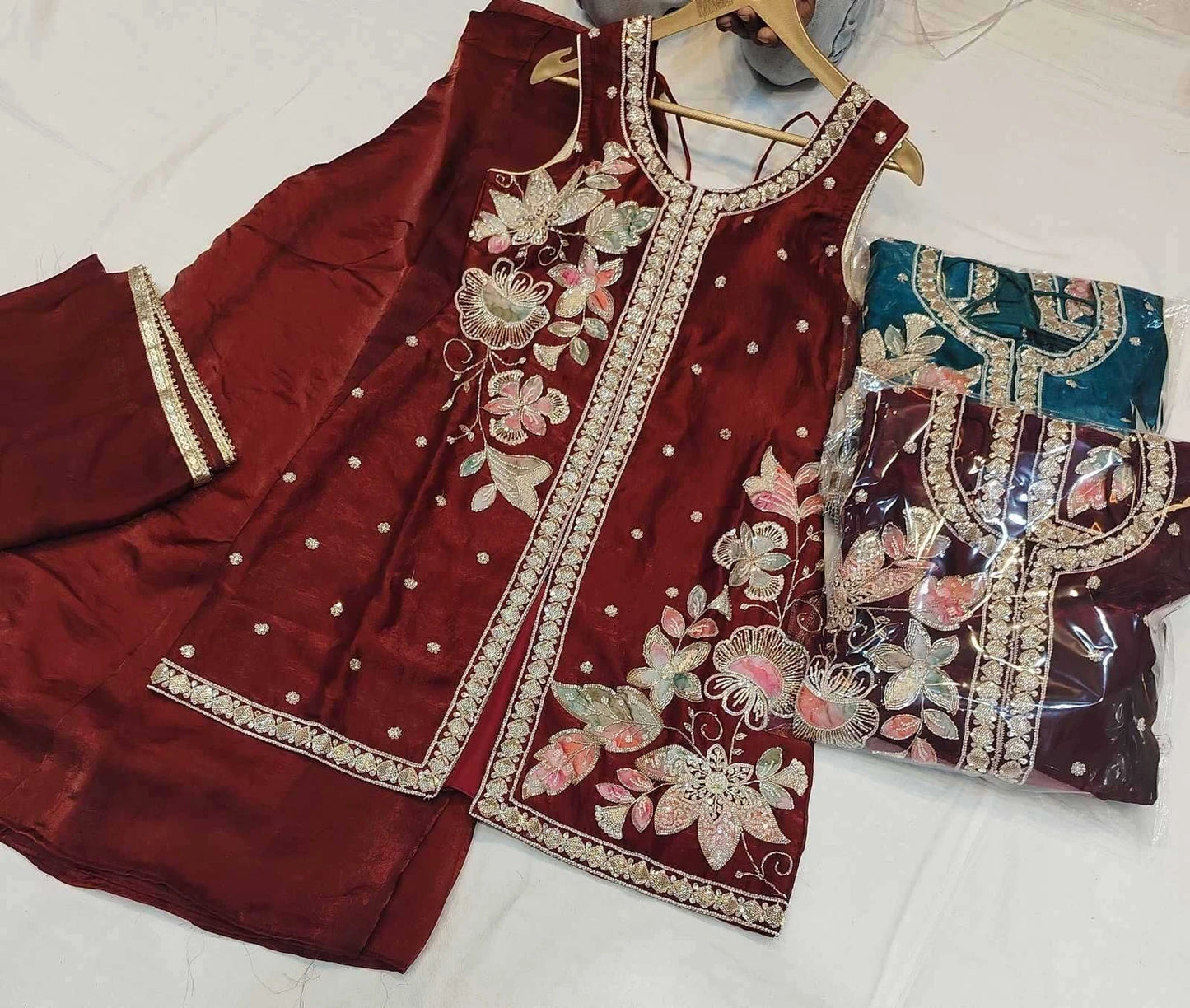 Manyata women Silk Embroidery Suit Plazzo Dupatta Set Embroidered Kurta